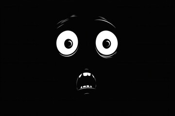 Obraz premium Eerie minimalist icon with a dark face expressing fear through wide eyes and haunting monochrome contrast