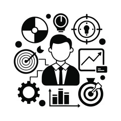 Business Strategy and Planning Illustration with Person and Business Icons