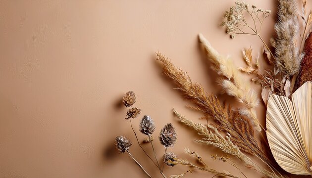beige background with dried plants - Powered by Adobe