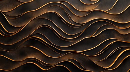 Obraz premium Wavy contour lines create an elegant texture with golden highlights on a dark background