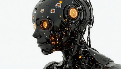 Fototapeta premium Black Robotic Head, Studio Shot