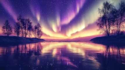 Magical Aurora Borealis over Serene Lake at Sunset