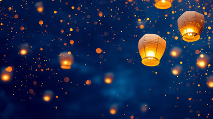 Deep Navy Blue Background with Floating Golden Lanterns