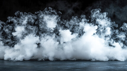 Dense white smoke clouds billowing against dark background