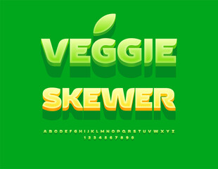 Vector Modern logo Veggie Skewer. Stylish Green Font. Fashion Alphabet Letters and Numbers set.
