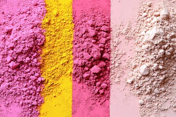 Striking close-up of vibrant colorful powder pigments arranged in seamless rows