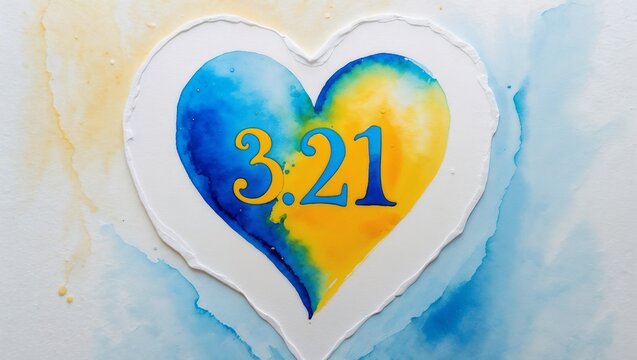 "3.21" inside heart, watercolor card for World Down Syndrome Day - Powered by Adobe