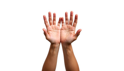 Fototapeta premium Hands reaching upwards against a white background
