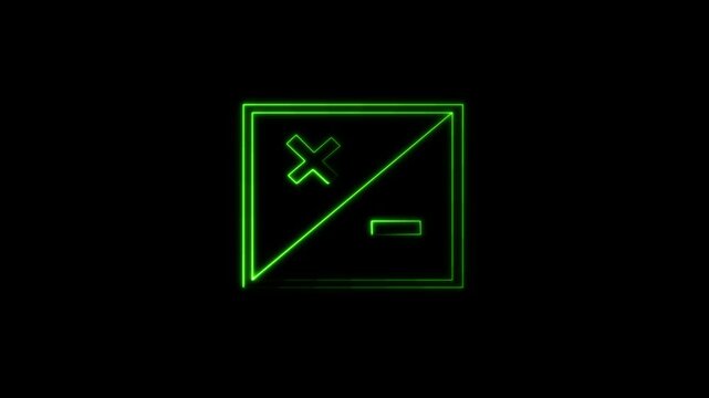 Neon calculator icon glowing animation. blue and green neon laser line icon on black background.
