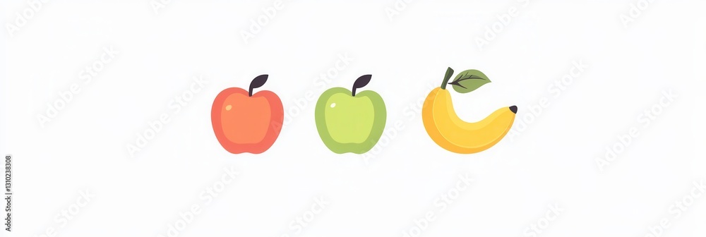 Poster Minimalist fruit logo design featuring abstract apple, pear, and banana on a clean white background with modern simplicity