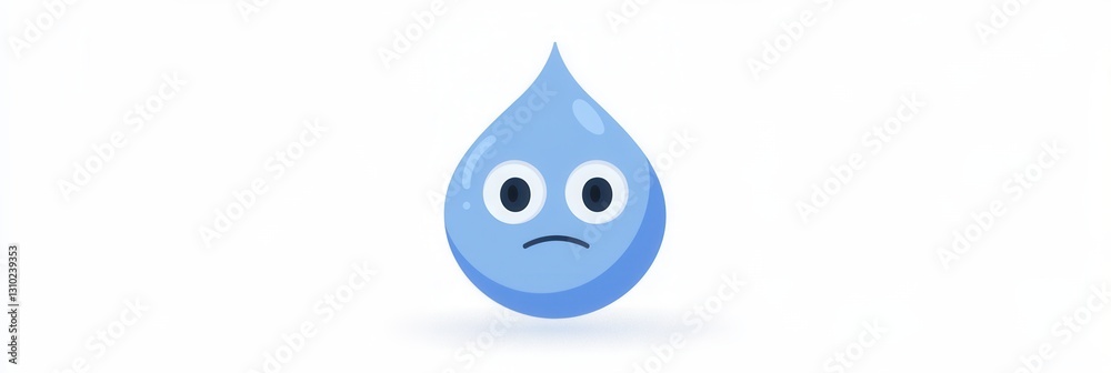 Poster sad blue water drop is illustrated in minimalist style with simple design showing expressive eyes co