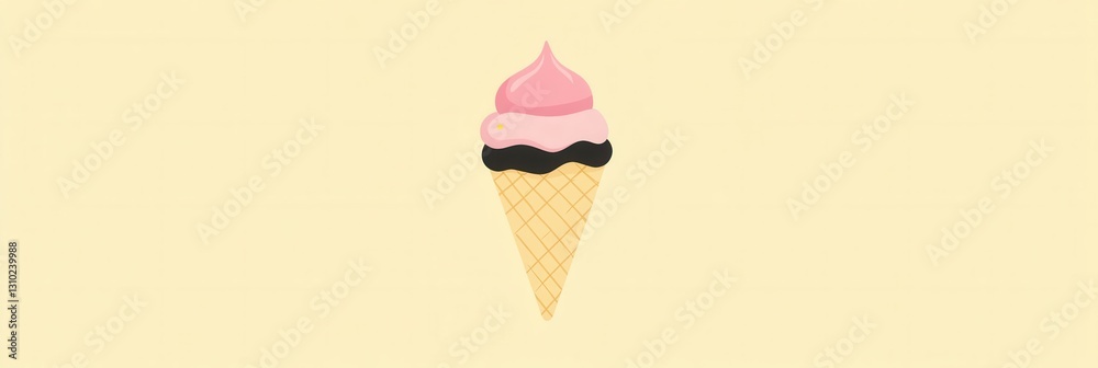 Poster cute and playful flat minimalistic ice cream cone logo with pastel colors on a clean background perf