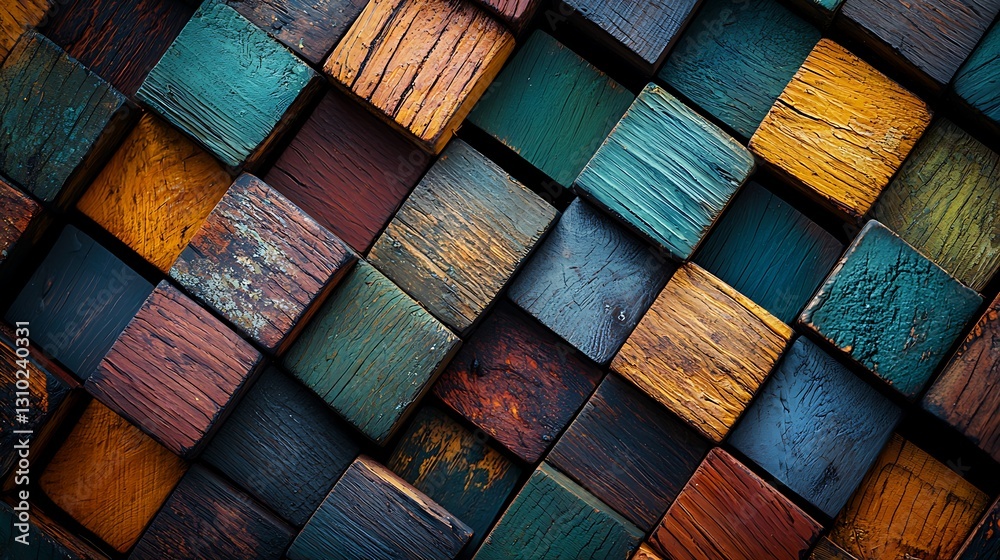 Poster colorful wooden cubes texture background pattern design