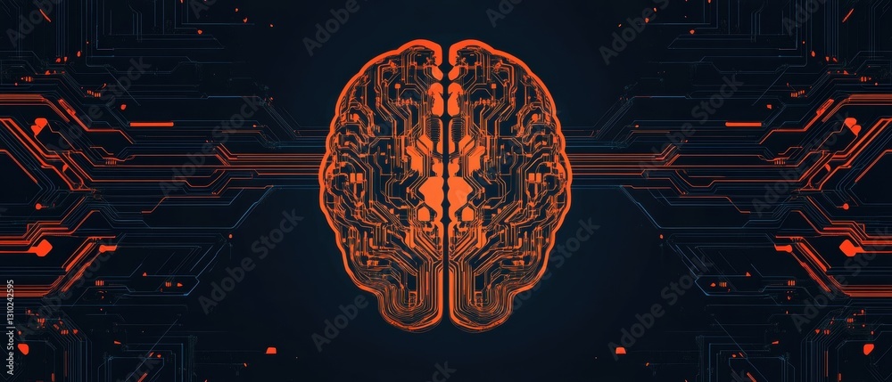 Poster artificial intelligence and innovative technology concept with a human brain on a blue background a 