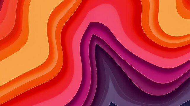 Vibrant 3D Layered Paper Cut Abstract Background animation. Warm Gradient Waves, Orange to Purple Hues, Modern Digital Design, Depth and Shadows, High-Resolution Colorful Texture, Dynamic Flowing Curv