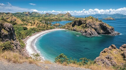 Tropical bay, pristine beach, Indonesia, lush landscape