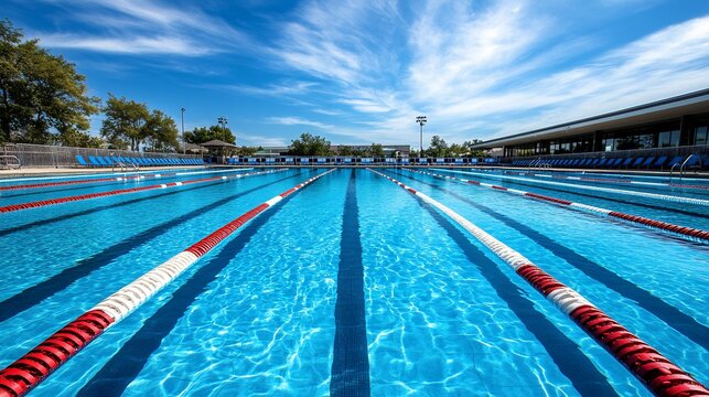 Olympic-size pool, sunny day, summer, competition, leisure, recreation, facility, training, aquatic, center