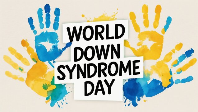 World Down Syndrome Day, watercolor card with  handprints - Powered by Adobe