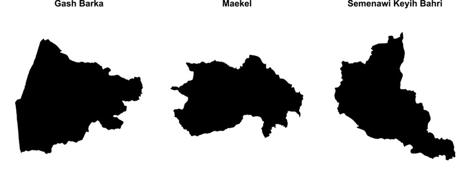 Gash Barka, Maekel, Semenawi Keyih Bahri outline maps