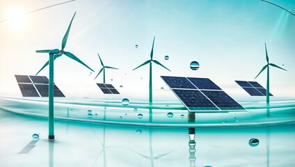 bright sustainable power source with wind turbines and solar panels for renewable energy awareness