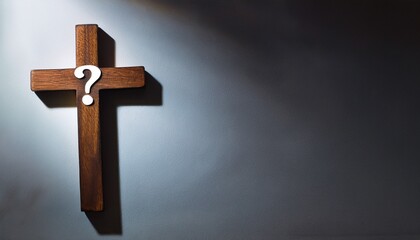 christian cross with question mark cast shadow graphic background