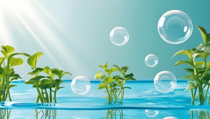 floating greenery and oxygen balance in clean water for environmental responsibility initiatives