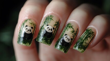 Detailed panda themed manicure artwork HD pictures