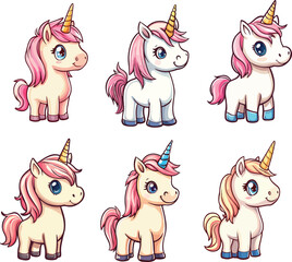 set of adorable unicorn characters