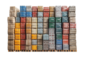 Stacked pallets of colorful cardboard boxes organized neatly in a warehouse for efficient storage and inventory management