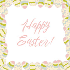 Square frame with hand drawn eggs. Happy Easter background