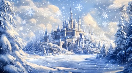An enchanting snow landscape with castle