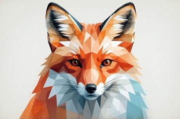 Obraz premium Colorful geometric illustration of a red fox showcasing sharp features and vibrant hues