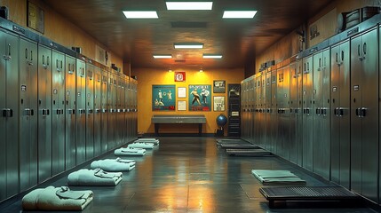 Sleek sports locker room with benches HD images