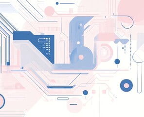 Obraz premium Abstract pastel tech background with circuitry and geometric shapes.
