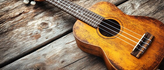 Obraz premium Rustic Ukulele on Wooden Background