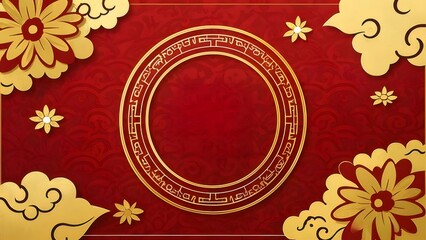 Red gold Chinese floral frame background