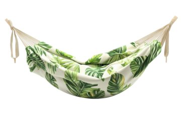 Cozy hammock with tropical leaf design perfect for relaxation in any outdoor setting