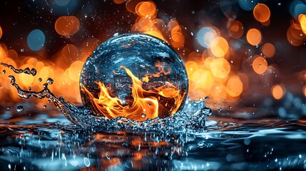 Fototapeta premium Fiery Water Sphere Abstract Art Stock Photo