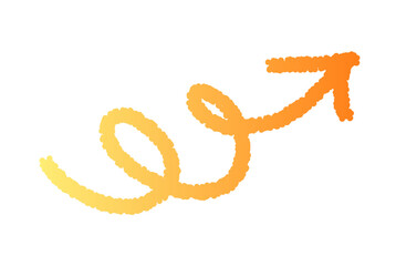 手書き　くるくる　上昇　矢印　 ベクター 　クレヨン風　　黄色　グラデーション