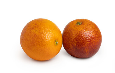 Two oranges, one of them a Sicilian orange, isolated