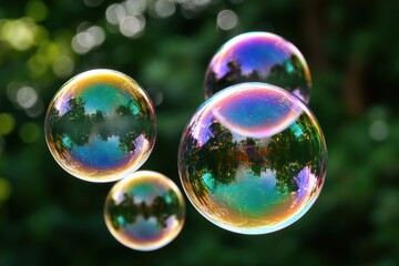 Floating araffe bubbles against a vibrant green backdrop create a whimsical atmosphere.