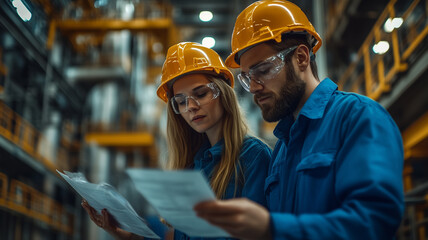 Man and woman petrochemical engineer teamwork