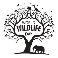silhouette world wildlife day on white background