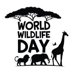 silhouette world wildlife day on white background