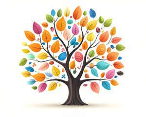 Obraz premium Colorful autumn tree illustration on white