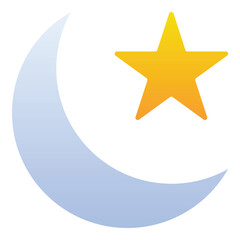 Gradient color icon, illustration for Moon and star, night sky.