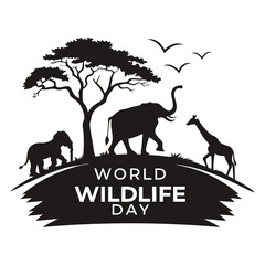 silhouette world wildlife day on white background