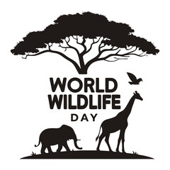 silhouette world wildlife day on white background