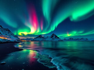 Northern Radiance: Aurora Borealis Over the Lofoten Islands in Winter