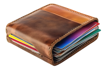 Classic leather wallet with multiple card slots and vibrant cards displayed for organization and accessibility